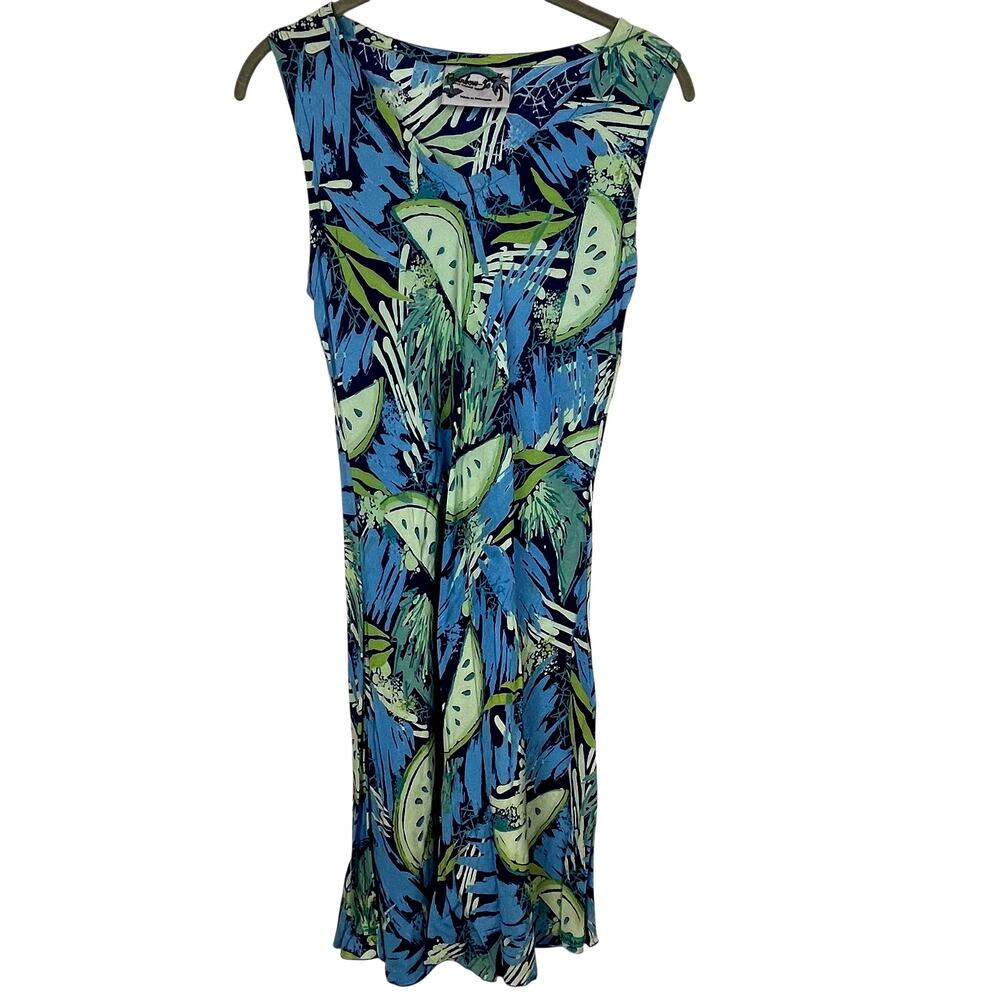Rainbow Jo Dress Hawaiin Blue Green Sleeveless Lightweight Womens Size Small